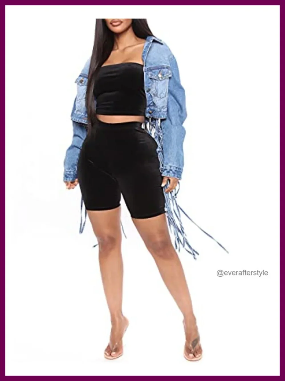 Womens Distressed Fringe Denim Jacket Cropped Button Down Ripped Knotted Puff